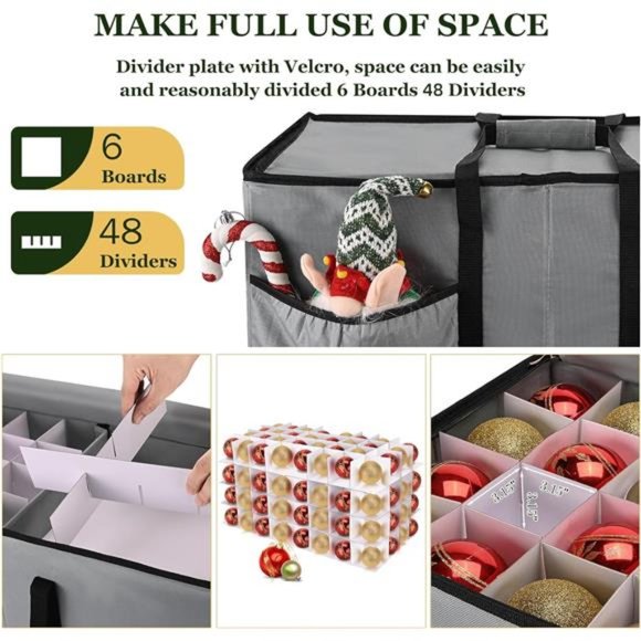 Christmas Ornament Storage Box, Fits 128 Ornaments Large Ornament Organizer - Picture 3 of 7